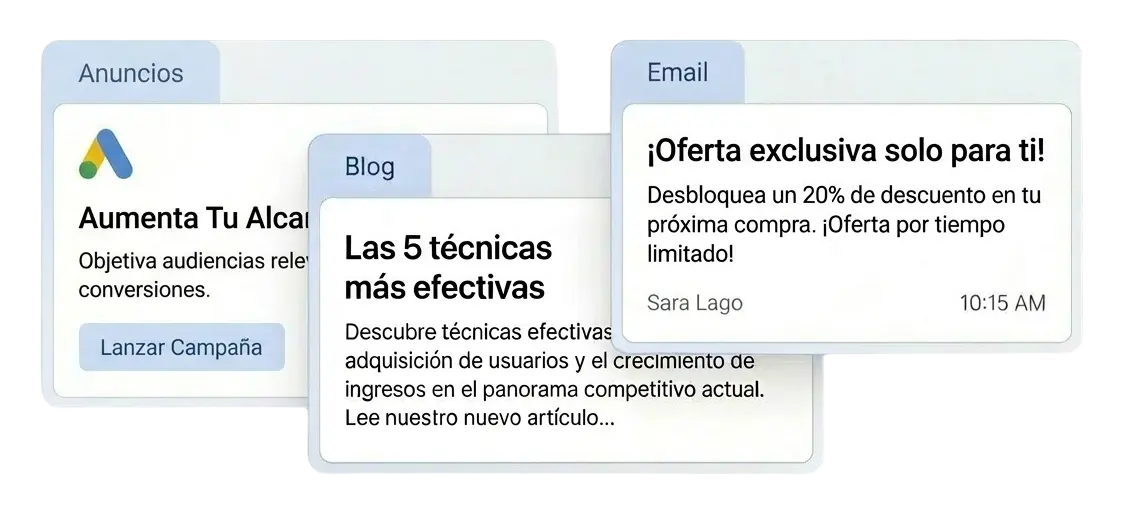 Posts, emails y anuncios escritos con IA en Kontenia